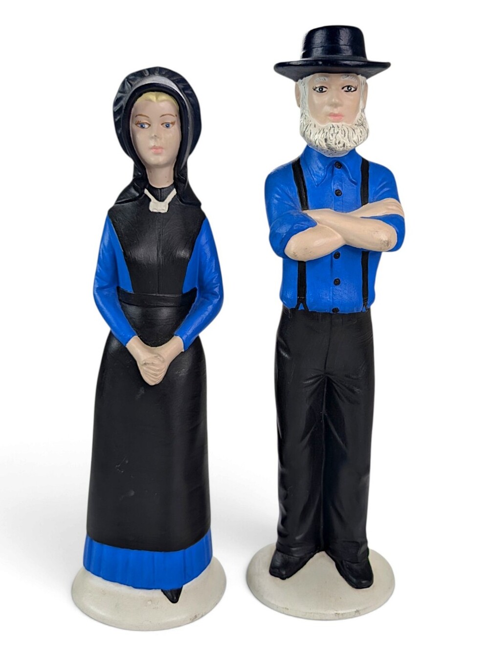 Amish Couple Byron Mold Ceramic Statue Figure 12" Man 11" Woman 1974 Vintage